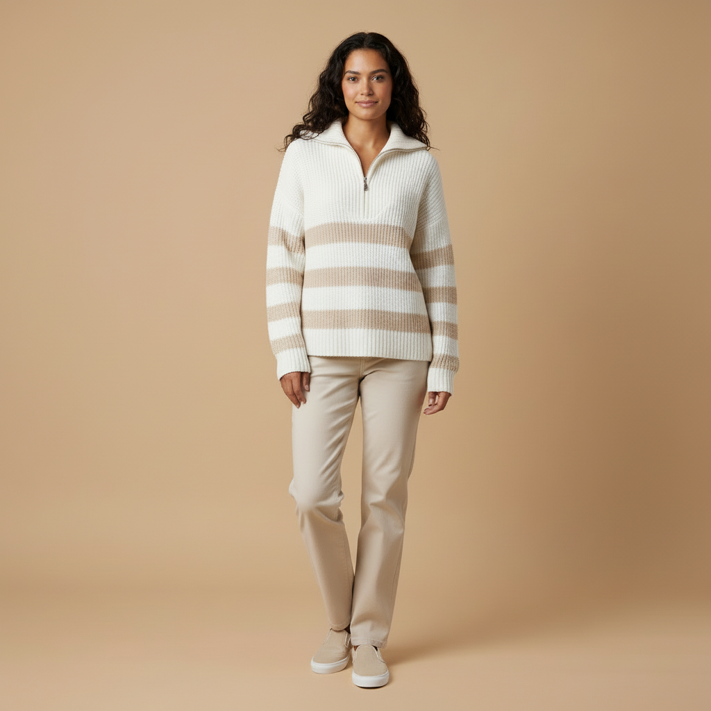 Noemi – Striped Knit Half-Zip Sweater