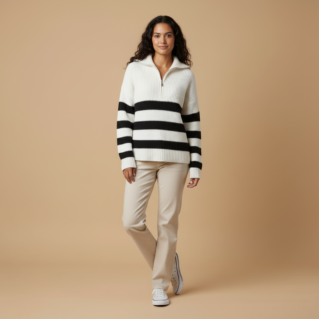 Noemi – Striped Knit Half-Zip Sweater