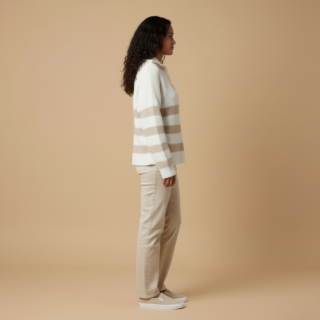 Noemi – Striped Knit Half-Zip Sweater